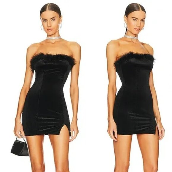 Superdown Symone Feather Mini Dress In Black